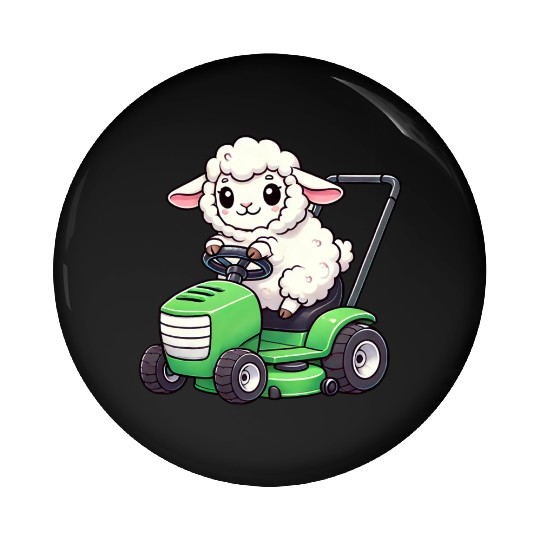 Funny sheep lawn mower farmer lamb grass Pin Buttons