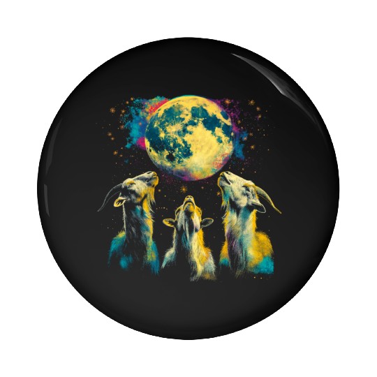 Goat Farm Animal Farmer Howling Moon Pin Buttons