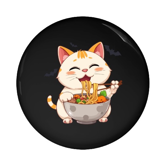 cat ramen Halloween anime kawaii neko eating noodl Pin Buttons