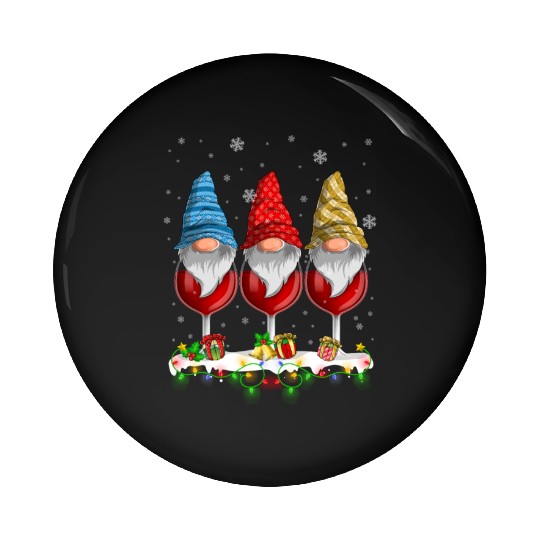 Three Glasses Of Wines Christmas Cute Gnomes Pin Buttons
