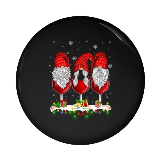 Three Glasses Of Wines Christmas Cute Gnomes Pin Buttons