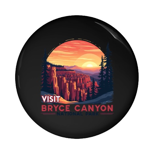 Bryce Canyon National Park Retro Illustraion V 01 Pin Buttons