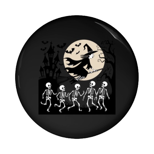Vintage Witch & Skeletons Dance – Halloween Vibes Pin Buttons