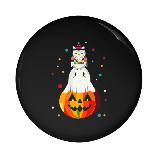 Owl and ghost on the pumpkin - Halloween motif Pin Buttons
