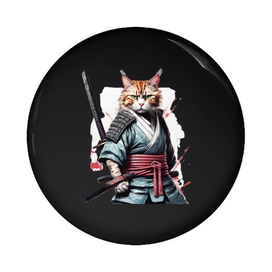 Fearless Samurai Cat Pin Buttons