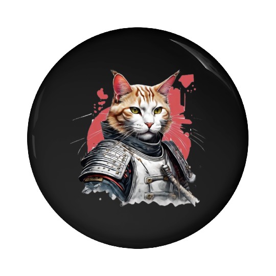 Samurai Cat in Armor Pin Buttons