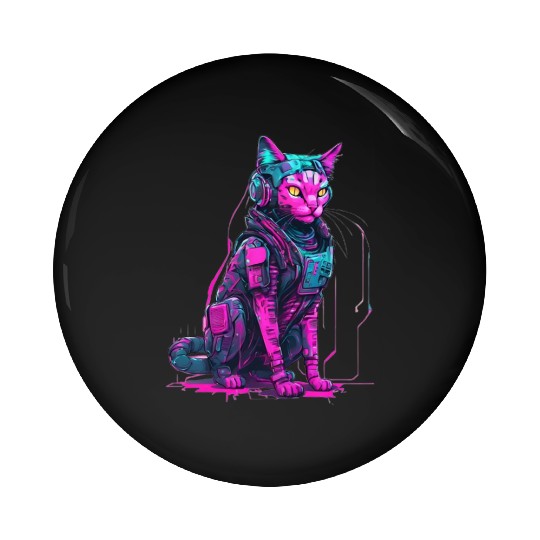 Cyber Warrior Cat Pin Buttons