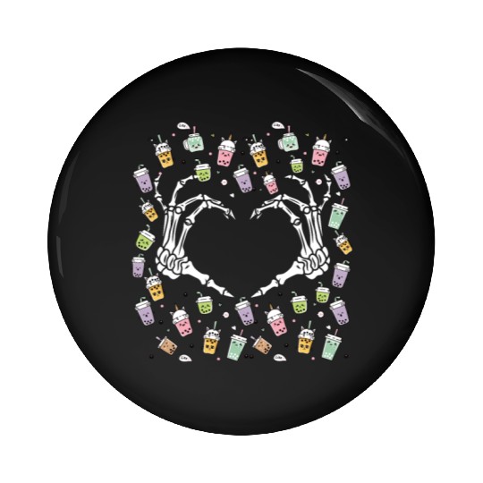 Skeletal Embrace: A Bubble Tea Love Story Pin Buttons