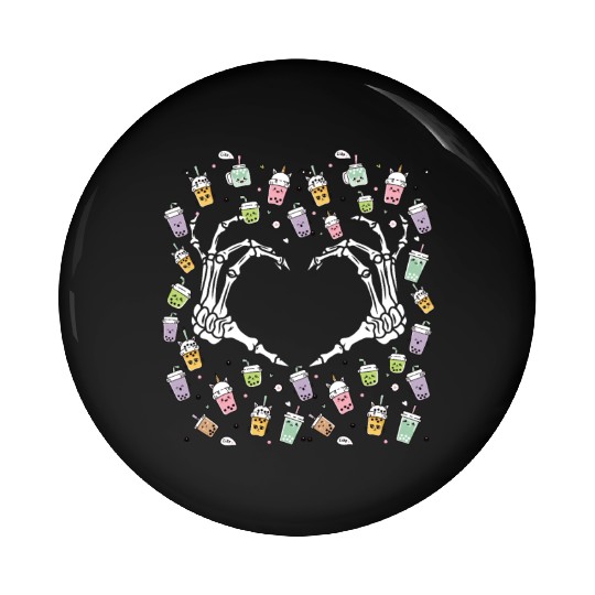 Skeletal Embrace: A Bubble Tea Love Story Pin Buttons