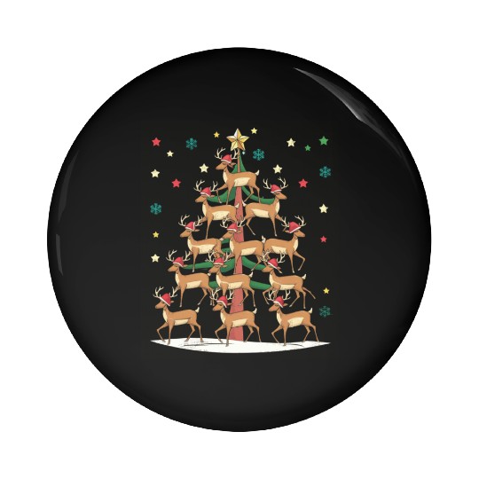 Deer Christmas Tree Funny Holiday Cute Reindeer Pin Buttons