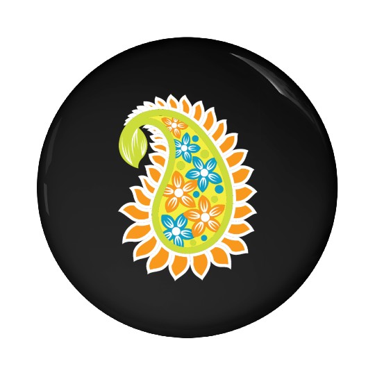 Vibrant Floral Paisley Pattern Pin Buttons