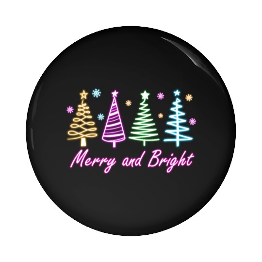 Merry and Bright Tree Neon Christmas Pin Buttons