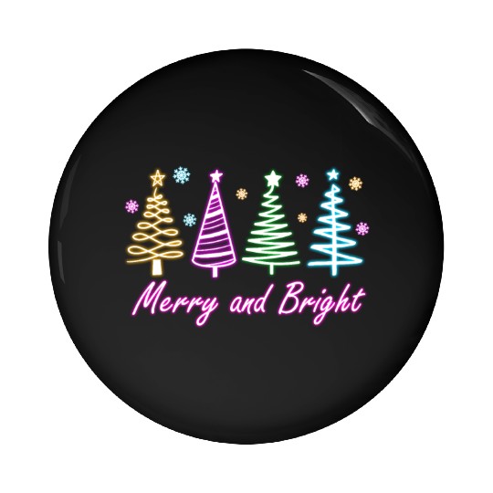 Merry and Bright Tree Neon Christmas Pin Buttons