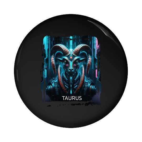 Zodiac sign Taurus in cyberpunk era Future Pin Buttons
