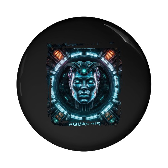 Zodiac sign Aquarius in cyberpunk era Future Pin Buttons