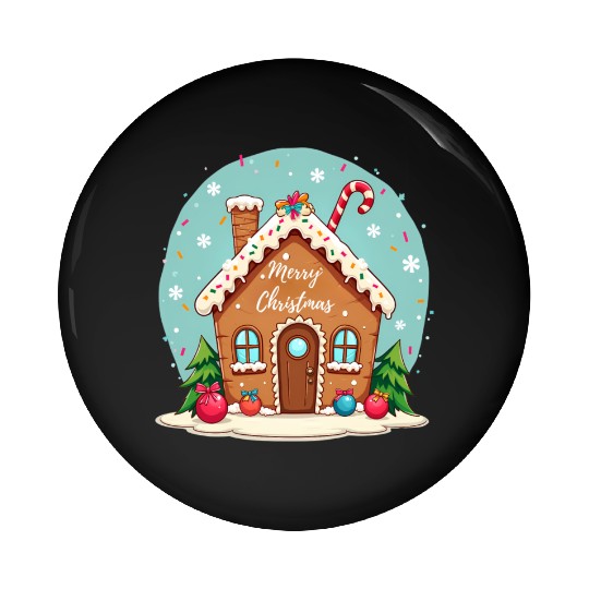 Cute Gingerbread House Merry Christmas Design Pin Buttons