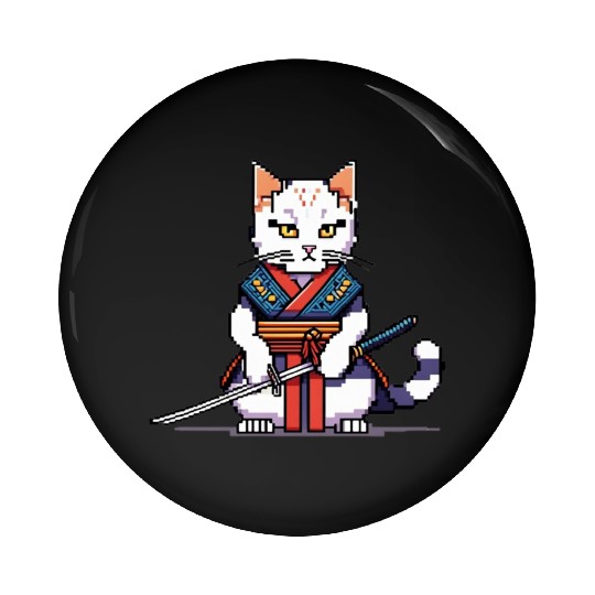 Pixel Samurai Cat Warrior Pin Buttons