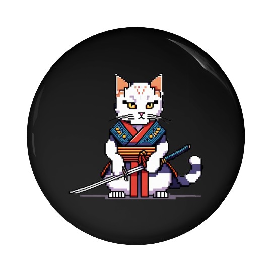Pixel Samurai Cat Warrior Pin Buttons