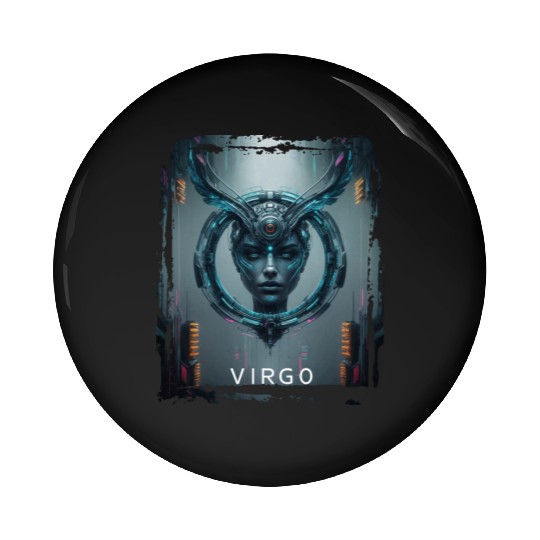 Zodiac sign Virgo in cyberpunk era Future Pin Buttons