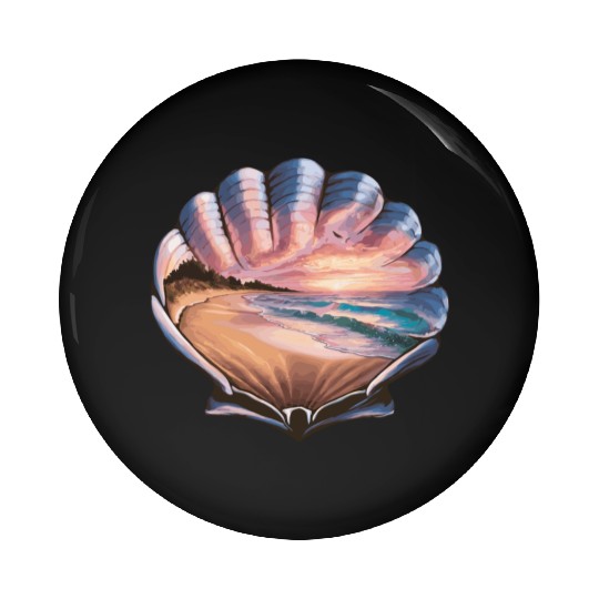Seashell Beach Scene Serene Ocean Landscape Pin Buttons