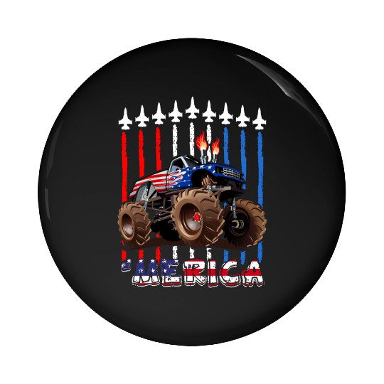 Merica Monster Truck US Flag Pin Buttons