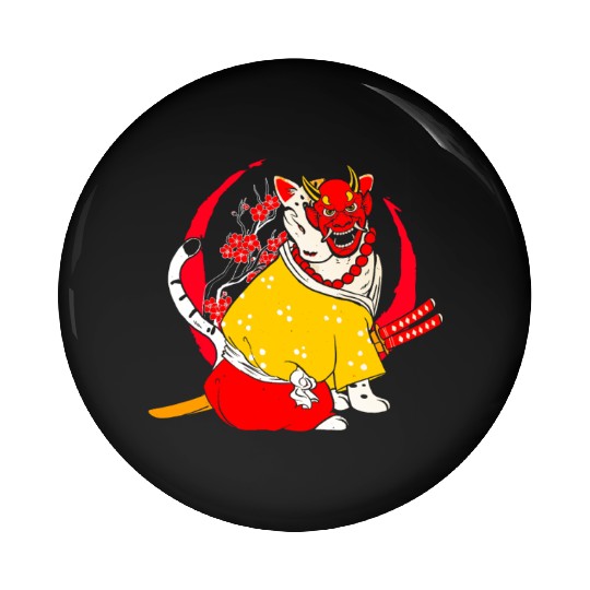 Kanji Japan Katana Oni Ninja Cat Samurai Pin Buttons