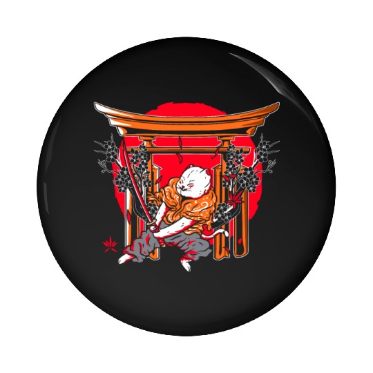 Kanji Japan Katana Ninja Cat Samurai Pin Buttons
