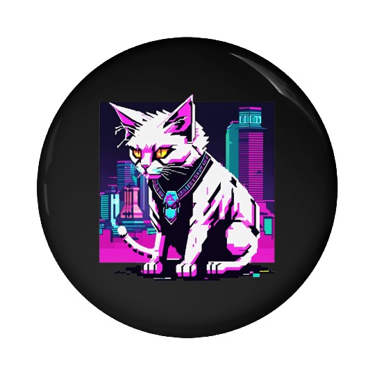 Neon Cyberpunk Cat Pin Buttons
