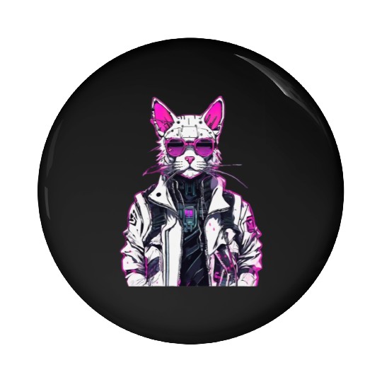 Cyberpunk Cat: Neon Outlaw Pin Buttons