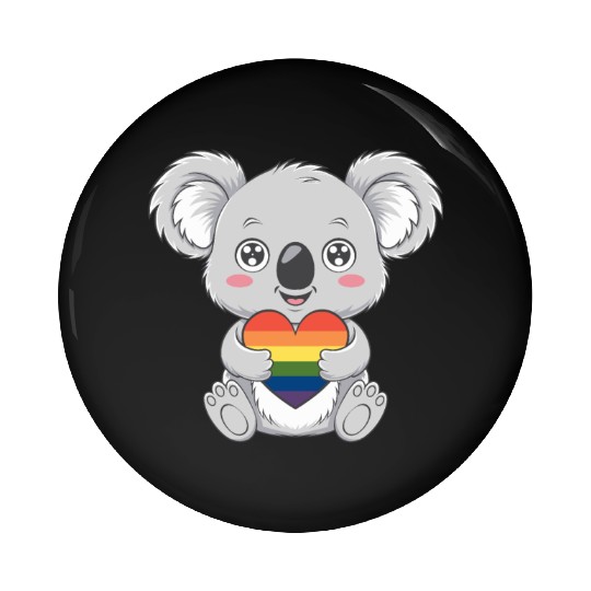 Cute Koala Holding Rainbow Heart LGTBQ Pride Pin Buttons