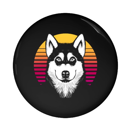 Retro Sunset Siberian Husky Dog Lover Dog Face Pin Buttons