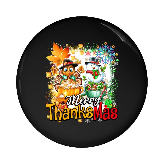 Merry Thanksmas Turkey Snowman Coffee latte cup Pin Buttons