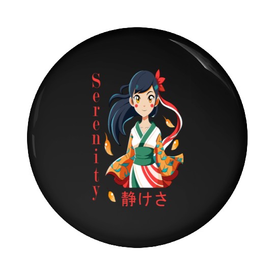 Autumn Serenity - 静けさ Kimono Girl Art Pin Buttons