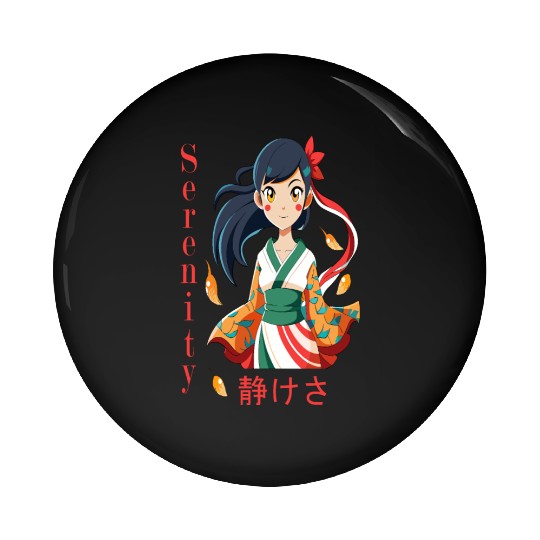 Autumn Serenity - 静けさ Kimono Girl Art Pin Buttons