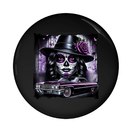 lowrider catrina Sugar skull Pin Buttons