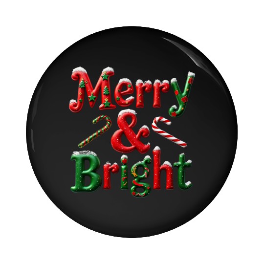 Merry and Bright Christmas Typography Pin Buttons
