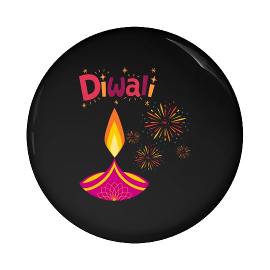 Diwali Design with Lamp & Festive Fireworks Pin Buttons