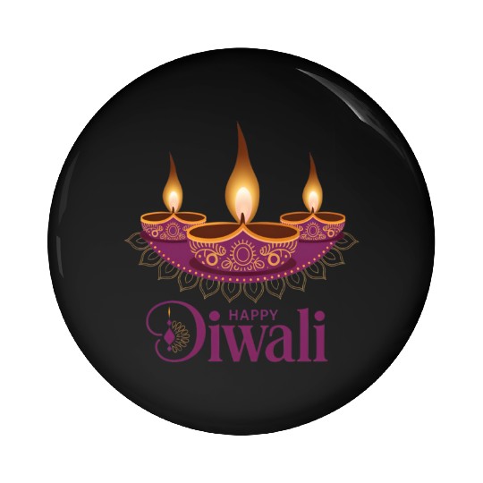 Happy Diwali with Beautiful Diya Lamps Pin Buttons