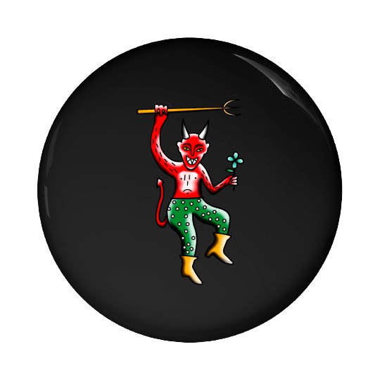Happy Devil with a Flower Pin Buttons