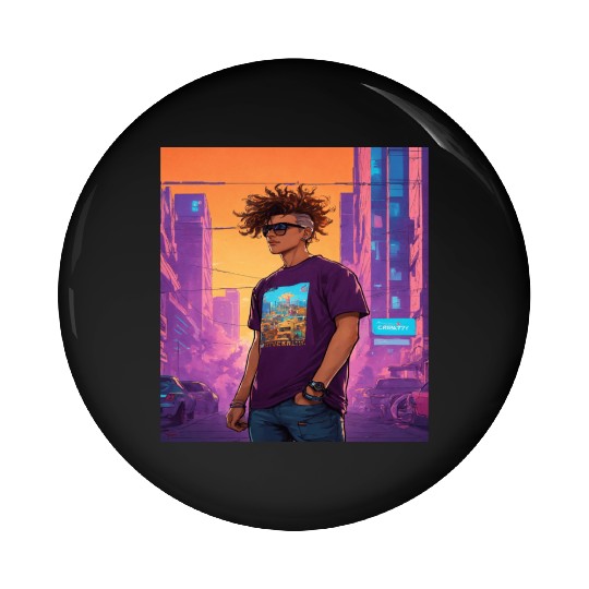 "Edgy Cyberpunk Street Style Portrait Art" Pin Buttons