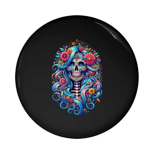 Vibrant Skull for Karnival, Halloween and Día de Pin Buttons