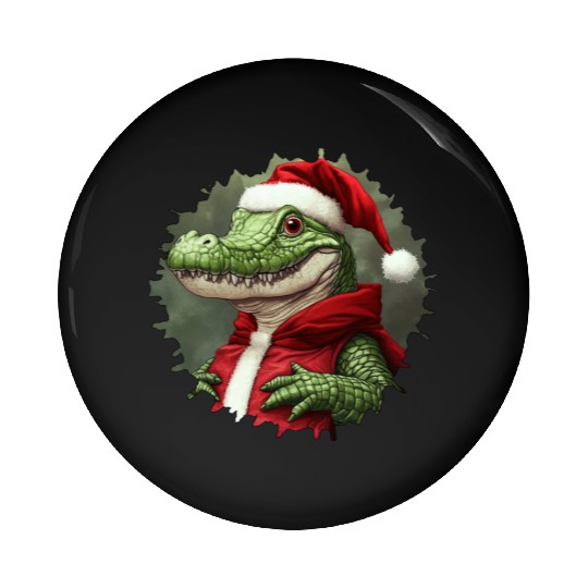 Crocodile Santa Claus Pin Buttons