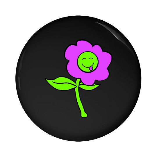 Purple Flower Spring Summer Nature Funny Face Fun Pin Buttons