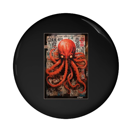 Street Art Red Octopus Pin Buttons