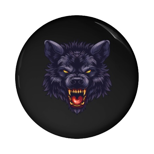 dark wolf face Pin Buttons