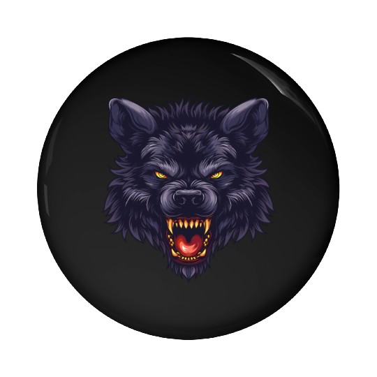 dark wolf face Pin Buttons
