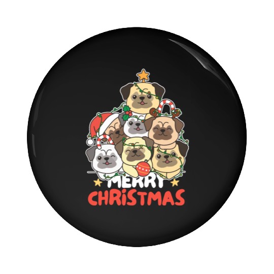 Pug Christmas Tree Merry Christmas Pin Buttons