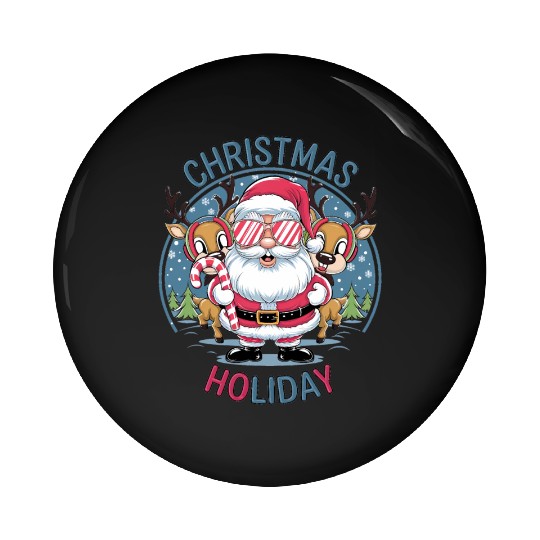 Christmas Holiday Magic – Cute Santa and Reindeer Pin Buttons