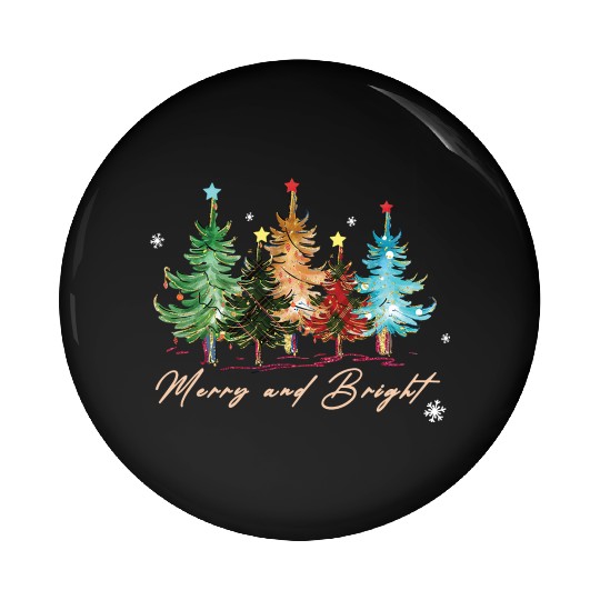 Merry and Bright Trees Vintage Christmas Tree Xmas Pin Buttons