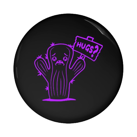 Funny Cactus Sad Face Hugs Sign Lonely Cry Comic Pin Buttons